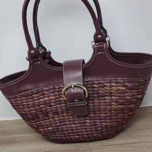 Brown Woven Wicker Straw Purse Handbag